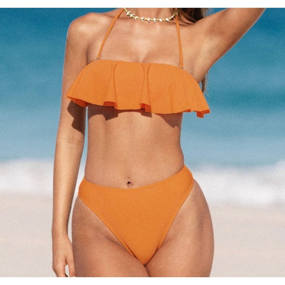 Cupshe orange Swimsuit Flounce Bandeau High waist Two Piece  NWT Size Medium